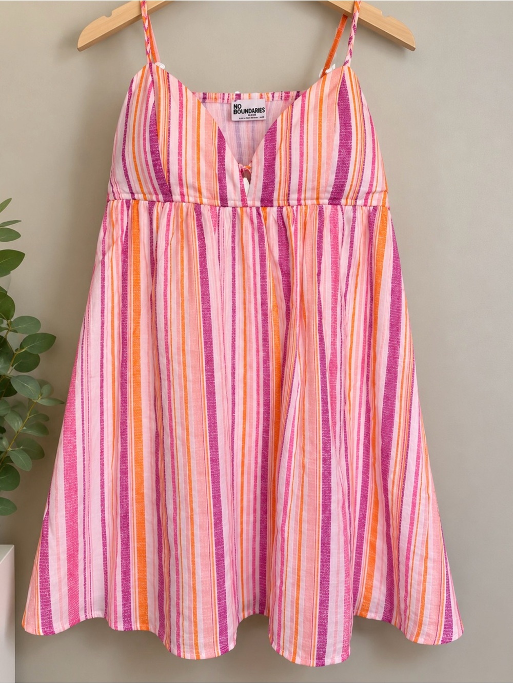No Boundaries Pink Orange Striped Sundress XL – Padded Bra NWT [KC-055]